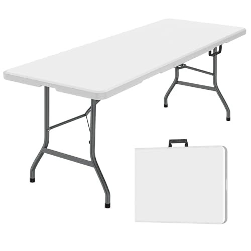 Folding Table, 6 feet Plastic Folding Table for Indoor & Outdoor Activites for Picnic, Camping, BBQ and Party with Carryin...