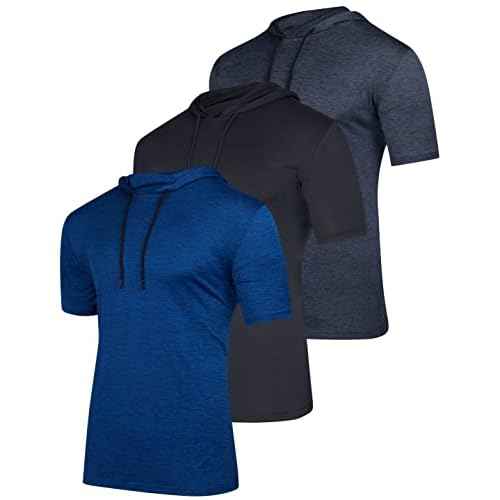 Real Essentials 3 Pack: Men's Dry Fit Short Sleeve Active Athletic Hoodie Pullover Sweatshirt (Available in Big & Tall)