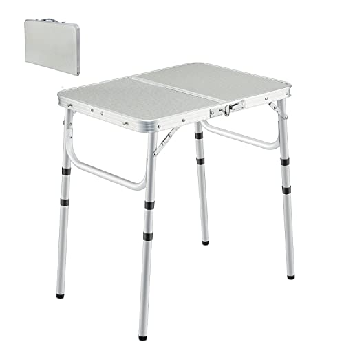 REDCAMP Small Folding Camping Table 2ft, 3 Heights Portable Outdoor Folding Table Aluminum Camp Table Adjustable Height Li...