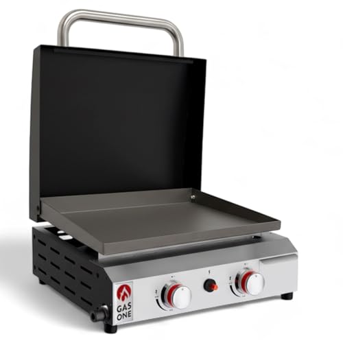 GasOne Flat Top Gas Grill with Lid – Auto Ignition Propane – Premium Stainless Steel Body Tabletop with Pre Season Griddle...