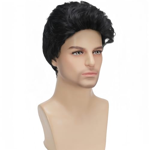 Short Black Wigs for Men Layered Natural Curly Synthetic Replacement Full Wig for Male Daily Wear Party Cospaly Costume Ha...