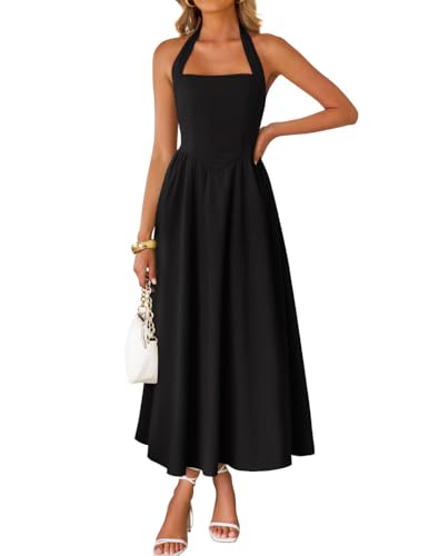 ZESICA Women's Summer Sleeveless Halter Midi Dress 2026 Off Shoulder High Waist Flowy Beach Wedding Guest Long Dresses