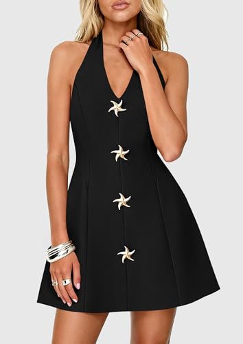 PRETTYGARDEN Cocktail Dresses for Women Short 2026 Summer Elegant Halter V Neck Sleeveless A Line Spring Mini Party Dress