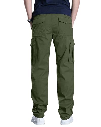 DOWMQ Men's Cargo Pants Casual Workout Joggers Stretch Sweatpants Elastic Drawstring Hiking Tactical Pants with 6 Pockets