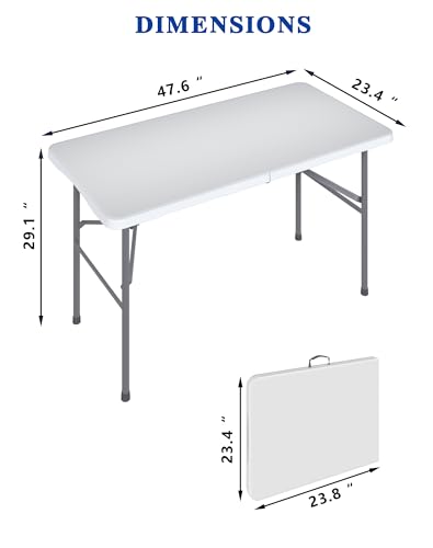 Linkriseed 4FT White Folding Table for Outdoor, 4 Foot Picnic Tables No Assembly Required Portable, White Foldable Table f...