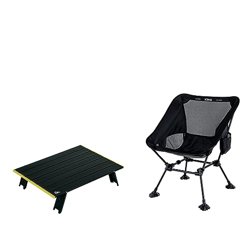 iClimb 1 Mini Folding Table and 1 Anti-Sinking Folding Chair Bundle, Ultralight Compact for Adults Outdoor Backpacking Cam...