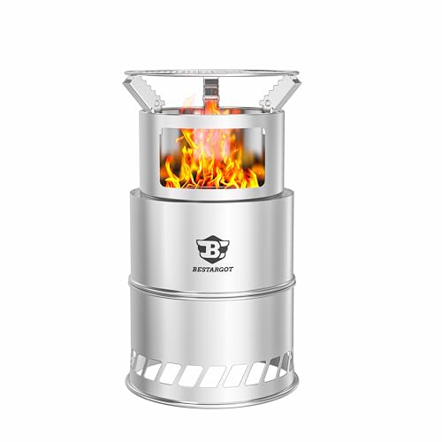 Bestargot Camping Wood Stove, Extra Large Size 8 x 12 inches, Portable Smokeless Fire Pit, Stainless Steel, Windproof & St...