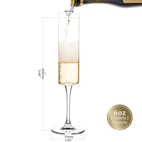UMEIED Champagne Flutes, 6oz Edge Champagne Glasses Set of 12 with Long Stem - Sparkling Wine Glasses & Elegant Gift for H...