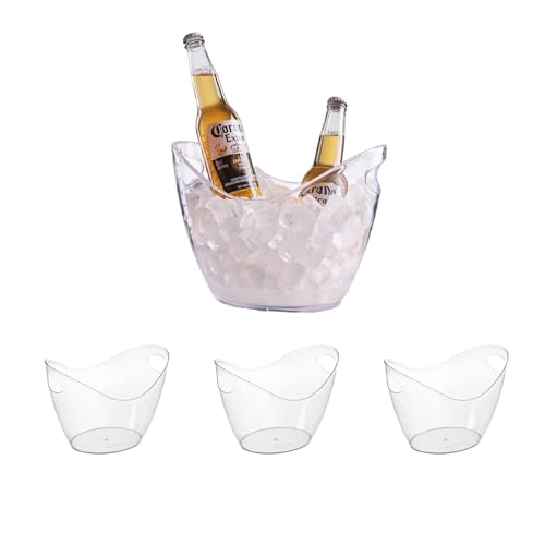 Clear Ice Bucket 4 Pack, 4L Acrylic Ice Buckets for Parties - Beverage Tub for Champagne, Beer, Wine Bottles, Large Drink ...