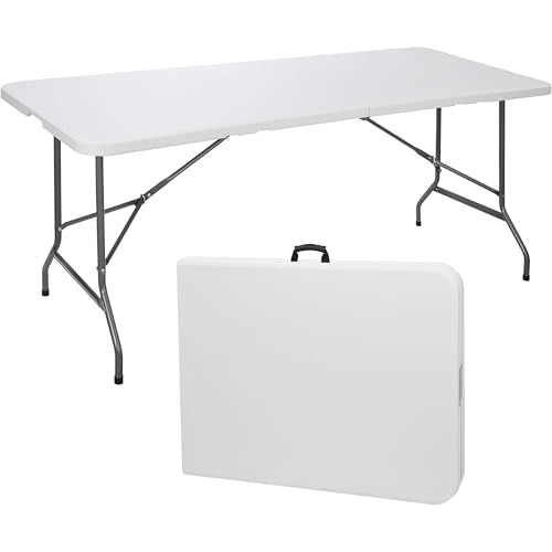 Kashi Home Folding Table 6 Ft Foldable Table, Portable Heavy Duty with Lock & Carrying Handle, Indoor Outdoor Use, Perfect...