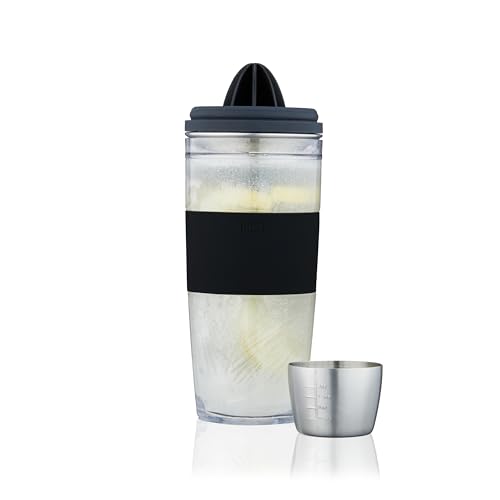 HOST Cocktail Shaker FREEZE Double-Walled Cup with Citrus Reamer, Strainer, Jigger Cap for Cold Brew Cocktails, Stainless ...