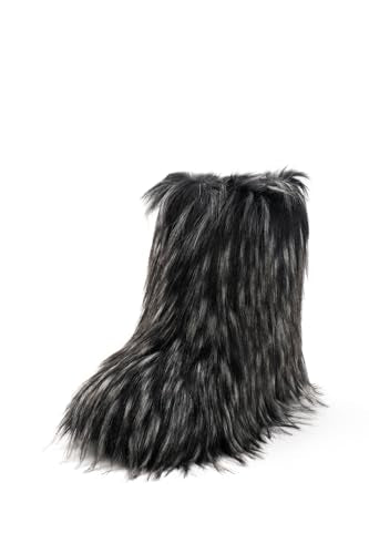 IXU Women's Faux Fur Boot Furry Fluffy Round Toe Suede Snow Winter Women Boots Comfy Plush Warm Short Outdoor Indoor Flat ...