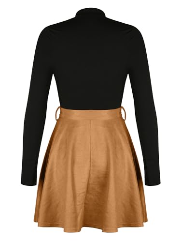 CUPSHE Women's Fall Dresses Long Sleeves Round Neck Casual Outfits A Line Work Belted Vacation Mini Sundress