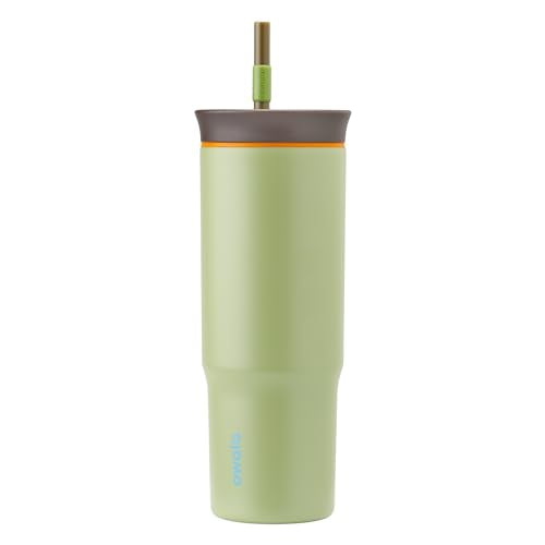 Owala Stainless Steel Triple Layer Insulated Travel Tumbler with Spill Resistant Lid and Straw, BPA Free, 24 oz, Brown/Gre...