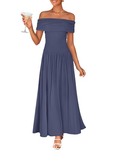 ZESICA Women's Off The Shoulder Maxi Dress 2026 Summer Sleeveless Casual Slim Swing Pleated Formal Party Dresses