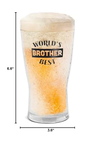 GALVANOX SoHo Freezer Cup Gift for Brother, Double Walled Chiller Mug for Iced Cold Drinks - Insulated 14oz Frozen Pint Drinking Glass for Christmas/Birthday Worlds Best Brother (Gift Boxed)
