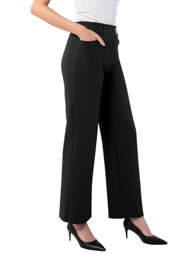 IPMQ Women's Straight Wide Leg Dress Pants Stretchy Work Pants Business Casual Slacks with Pockets