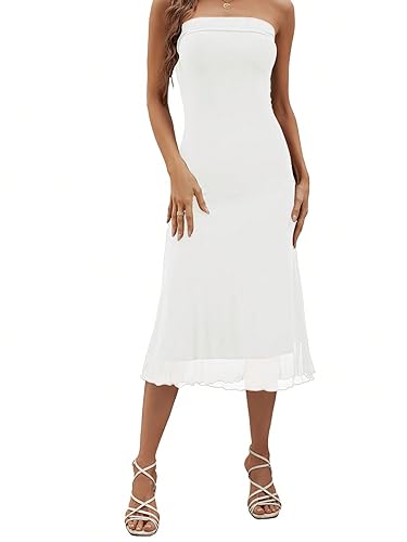 SOLY HUX Women's Strapless Midi Dress Tube Top Off Shoulder Sleeveless Fitted Cocktail Club Party Formal Long Dresses