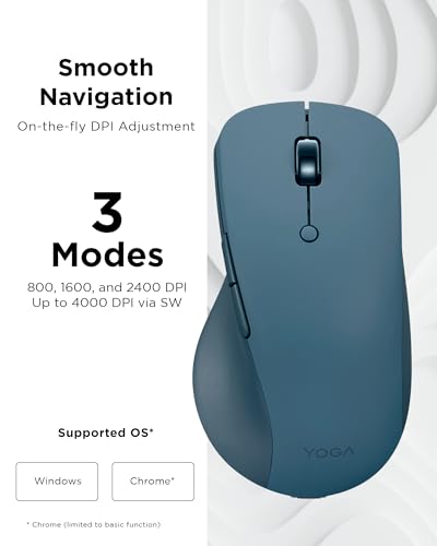 Lenovo Yoga Pro Mouse, Bluetooth, USB-C Rechargable, Dual Mode Bluetooth, 6 Button, Right Handed Design, Ergonomic Design,...