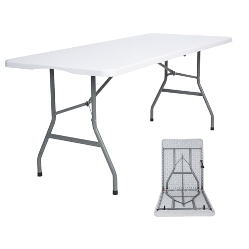 Lakhow 6ft Folding Table - Heavy Duty Portable Table Indoor Outdoor for Parties, Camping & BBQs, Folds in Half for Easy St...