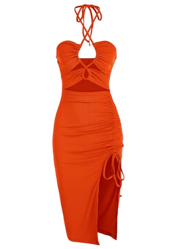 ZAFUL Women's Sleeveless Dress Sexy Midi Halter Dresses Criss Cross Cami Womens Casual Clothes for Party