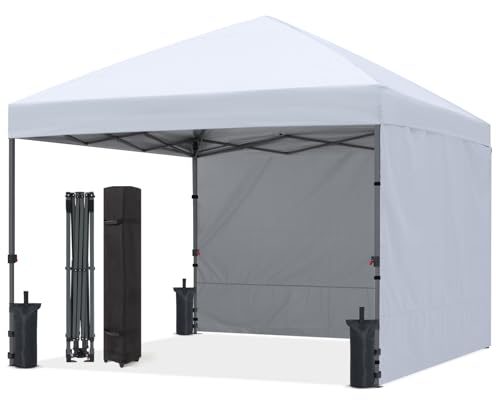 ABCCANOPY Easy Pop up Canopy Tent with 2 Sidewalls for Outdoor Sun Blocking or Rain Protection, 8x8, White