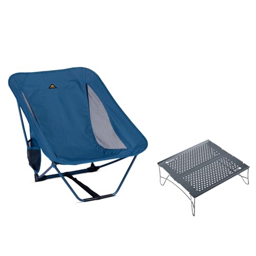 iClimb 1 Low Folding Chair and 1 Solo Mini Folding Table Bundle, Ultralight Compact for Adults Outdoor Backpacking Camping...