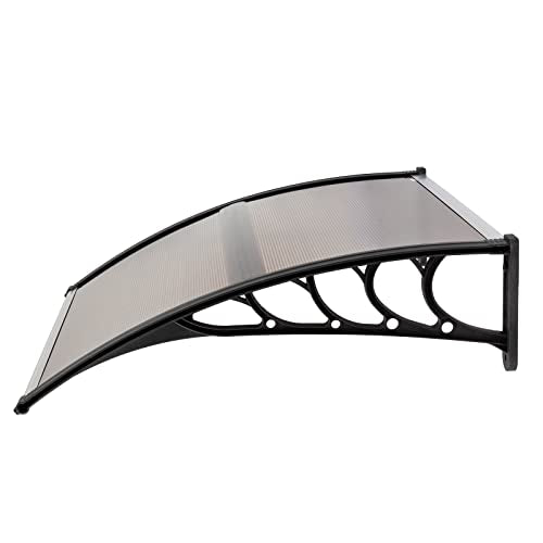 Outvita Window Awnings for Doors Canopy 40''x40'', Polycarbonate Cover Front Door Outdoor Patio Awning Canopy UV Rain Snow Sunlight Protection Hollow Sheet, Brown Board & Black Bracket, AL-YP-0338