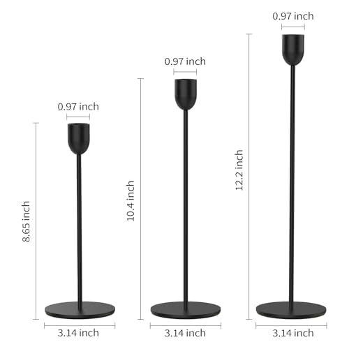 ChefBee Black Tall Candle Candlestick Holder, 3PCS Taper Pillar Candle Sticks Stand Holders Decor, Centerpiece Dining Tabl...