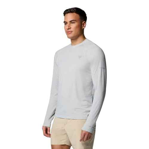 Columbia Mens PFG Uncharted Long Sleeve Shirt, Cool Grey Heather, Medium