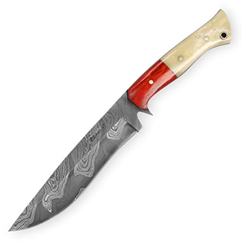 Perkin FBE111 Fixed Blade Hunting Knives with Sheath- Damascus Steel Handmade Full Tang Bushcraft Fixed-Blade Premium Knif...