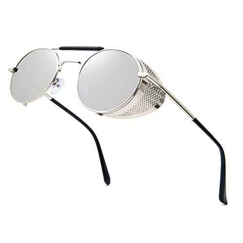 RONSOU Steampunk Style Round Vintage Polarized Sunglasses Retro Eyewear UV400 Protection Matel Frame