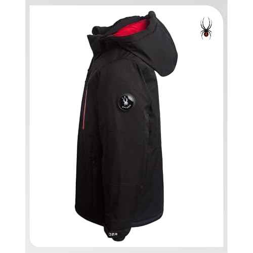 Spyder Boys Winter Ski Jacket - Insulated Soft Shell Water Resistant and Windproof Snowboard Winter Coat with Detachable Hood, Size 4, Black