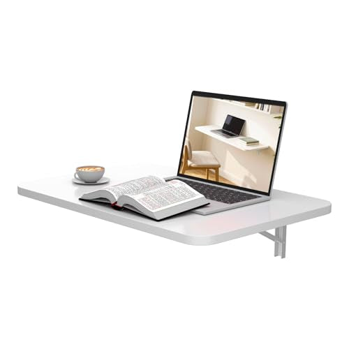 Neoaider Wall Mounted Folding Desk 23.6” x 15.7”, Drop Down Table with Metal Collapsible Brackets, Folding Wall Table for ...
