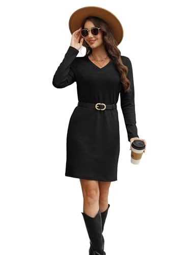 Sampeel Dresses for Women 2025 Casual Long Sleeve V Neck Tshirt Dress Side Split Fashion Fall Outfits