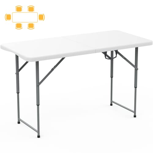 SKOK 330lbs Folding Picnic Table 4/6/8 Foot Adjustable Height, 4/6/8FT Plastic Table Portable w/Handle, Utility Commercial...