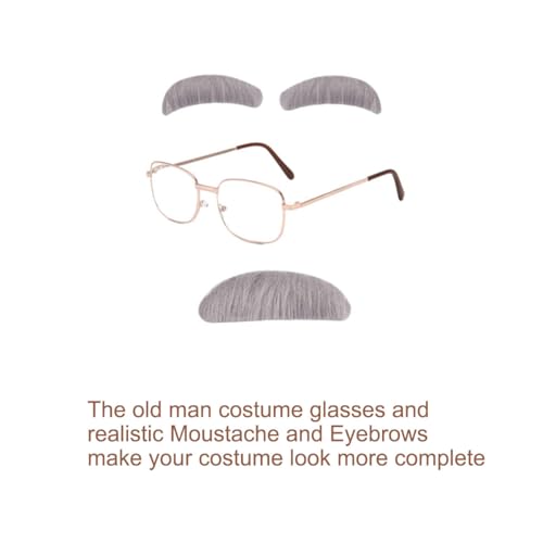 Old Man Costume Grandpa Accessories Set with Old Man Glasses Suspenders Bow Tie Cane Hat