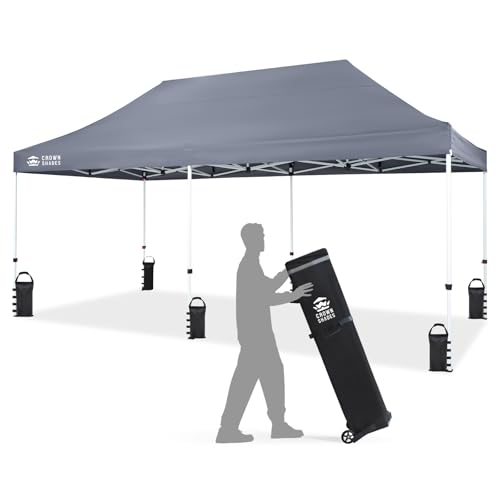 CROWN SHADES 10x20 Pop Up Canopy Tent - Commercial Canopy Tent with 400D Strength Oxford Fabric, Hexagonal Leg, 4 Upgraded...