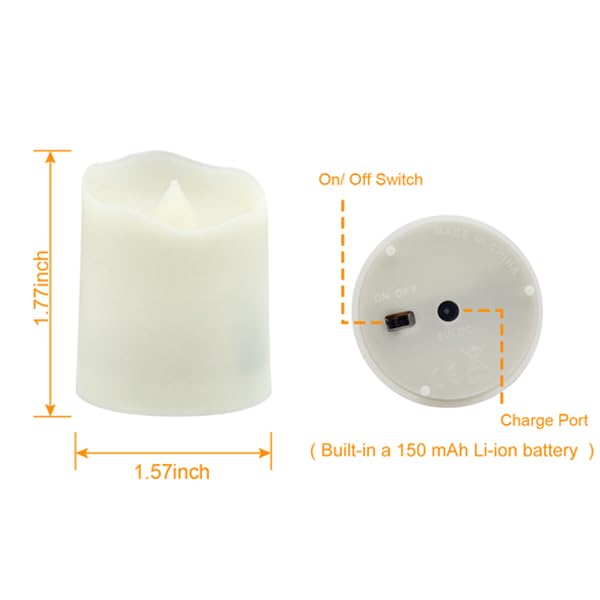 Daord USB Rechargeable Flameless LED Tea Lights Warm White Votive Candles with Remote Battery Flickering Tealights Candle for Halloween Christmas Romantic Home Decoration (12 Packs,Warm White)