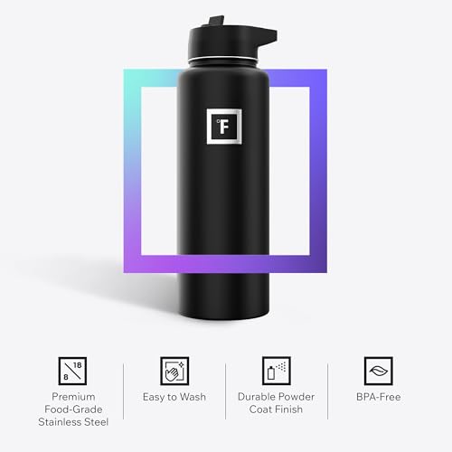 IRON °FLASK Camping & Hiking Hydration Flask with Straw, Wide Mouth Insulated Stainless Steel Sports Water Bottle - 40 oz ...