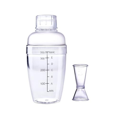 Plastic Bar Cocktail Shaker with Measuring Jigger Set,Hand Drink Mixer Boba Tea Shaker Cup with Scales,Bar Tool Transparen...