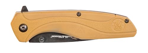 Smith & Wesson SW1103 8.07in Stainless Steel Folding Knife with 3.5in Drop Point Blade and FDE Nylon Handle for Outdoor, T...