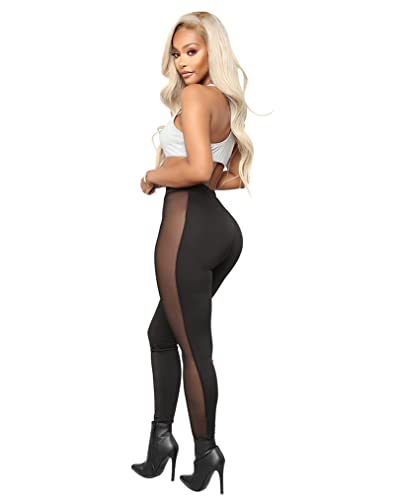 Atyfuniby Womens Leggings High Waisted - Sexy Skinny Mesh See Through Pants Party Clubwear