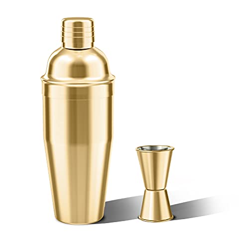 LUCKYGOOBO Cocktail Shaker with Double Measuring Jigger,18/8 Stainless Steel 24oz Martini Shaker Set,Drink Shaker Built-in...