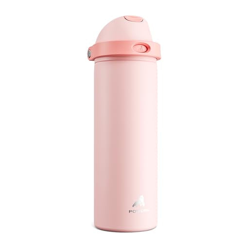 POWCAN 24 oz Insulated Water Bottle for Sports: 2-in-1 Lid with Push-Button Spout & Quick-Flip Straw, Leakproof, Car Cupho...