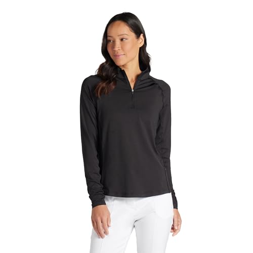 PUMA Women's You-V Solid 1/4 Zip, Black Shade, S