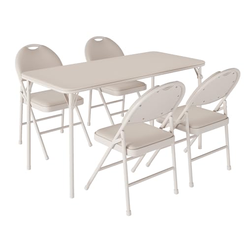 GAOMON Portable Folding Card Table&Chair Set of 4, 5 Piece PU Upholstered Padded Tabletop&Chairs,for Camping, Dining Room,...