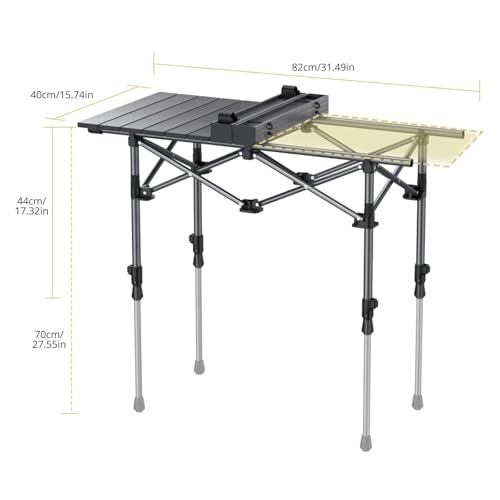 Anbte 3ft Aluminum Roll Top Camping Table, 2 Adjustable Height Camping Table Folding with Storage Net & Bag Lightweight Ro...