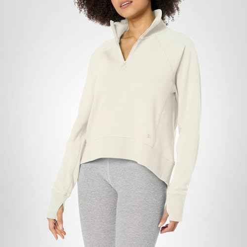 Sweaty Betty Women's Revive Lounge Ribbed Half Zip Pullover Sweatshirt Sweatshirt, Lily White, Medium