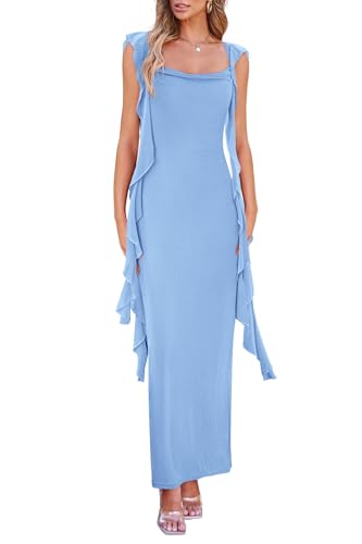 PRETTYGARDEN Women's 2026 Summer Wedding Guest Dress Sleeveless Ruffle Formal Cocktail Party Maxi Bodycon Dresses